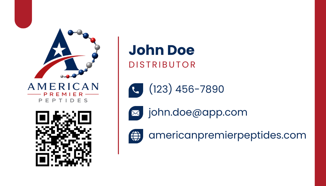 Front of American Premier Peptides distributor business card