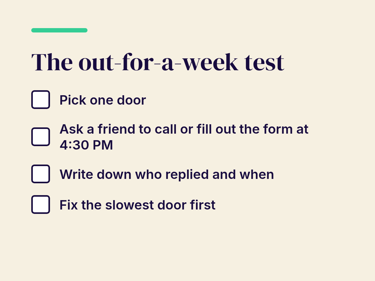 Checklist for testing who replies to a customer when the owner is out.