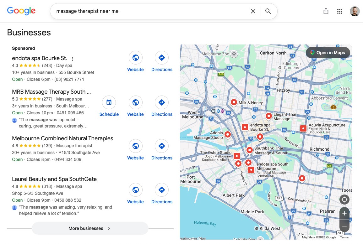Massage Therapists Near Me - Google Search Screenshot