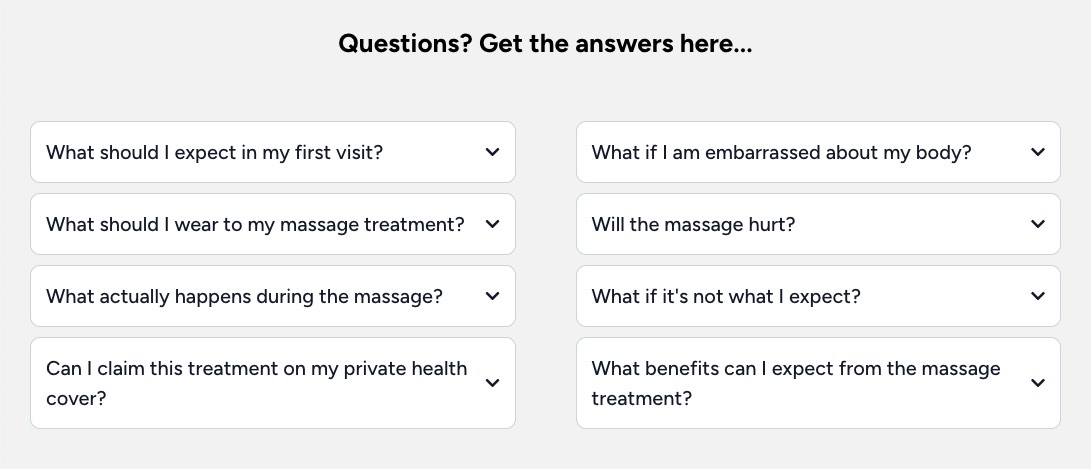 Massage FAQ examples
