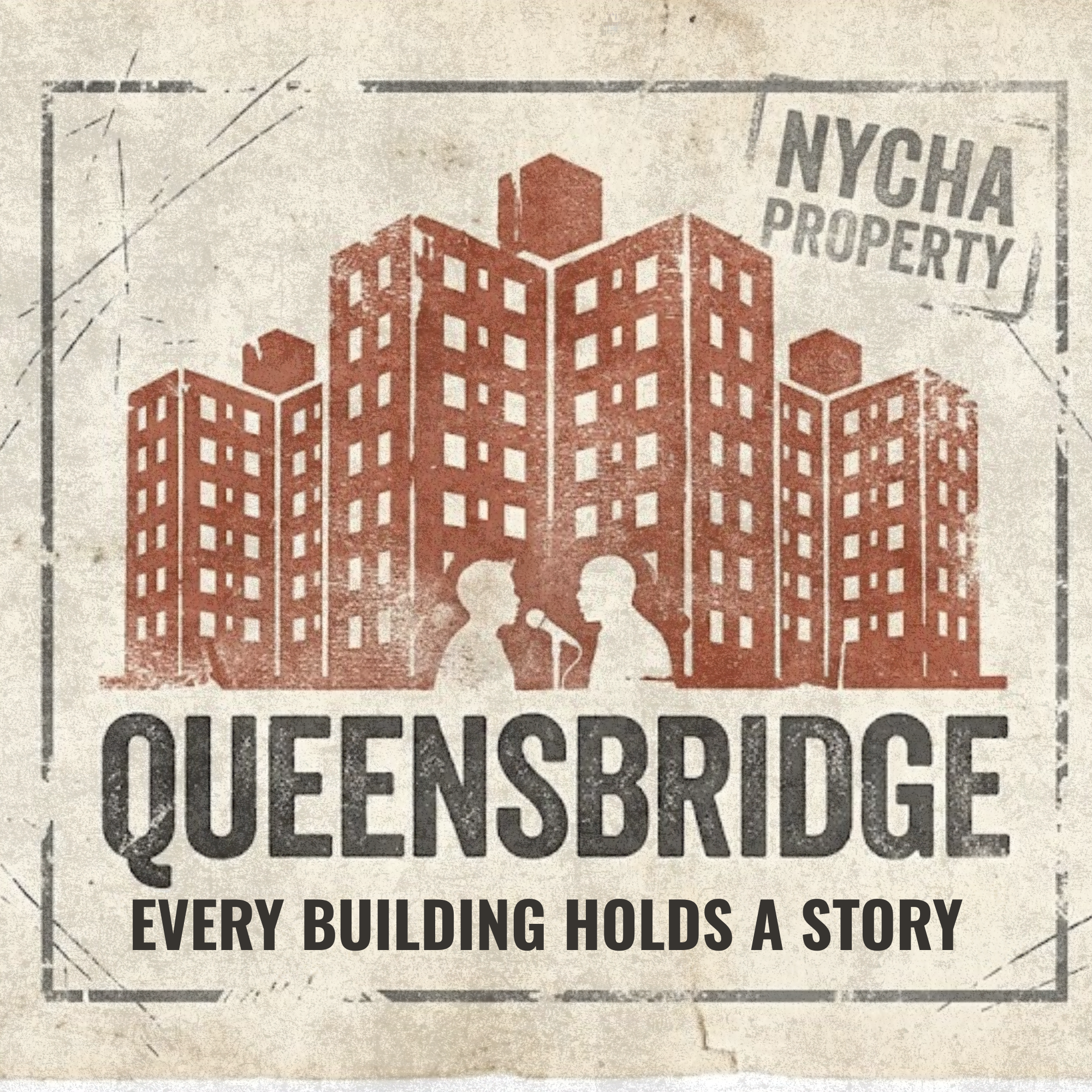 Queensbridge key art — a housing-project skyline forming the profile of a woman's face
