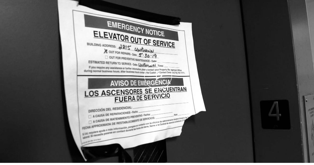 Emergency notice on an out-of-service elevator
