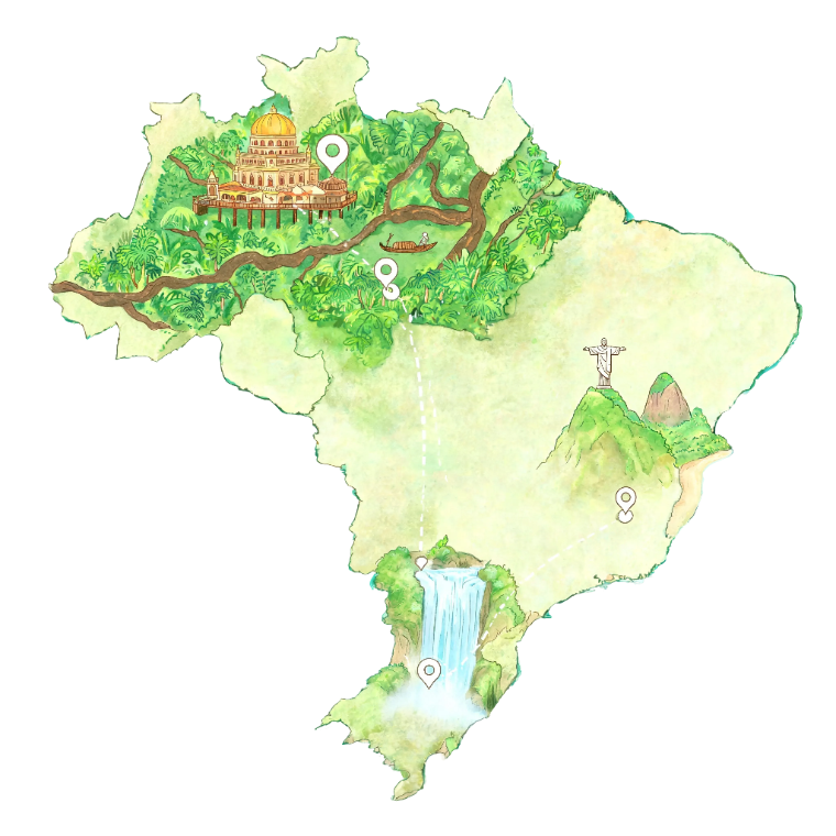Ilustração do mapa do roteiro pelo Brasil