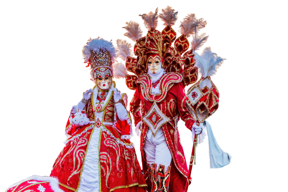 Casal com máscaras de Carnaval em Veneza