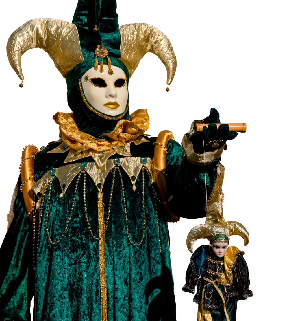 Traje de Carnaval de Veneza, em plano à esquerda