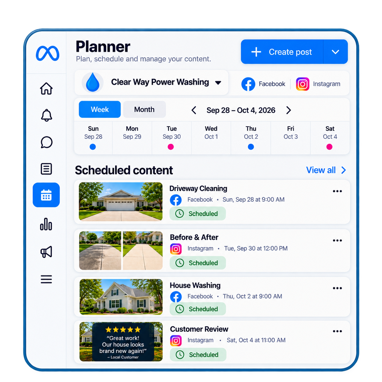 DeskEx social media content planning and scheduling example