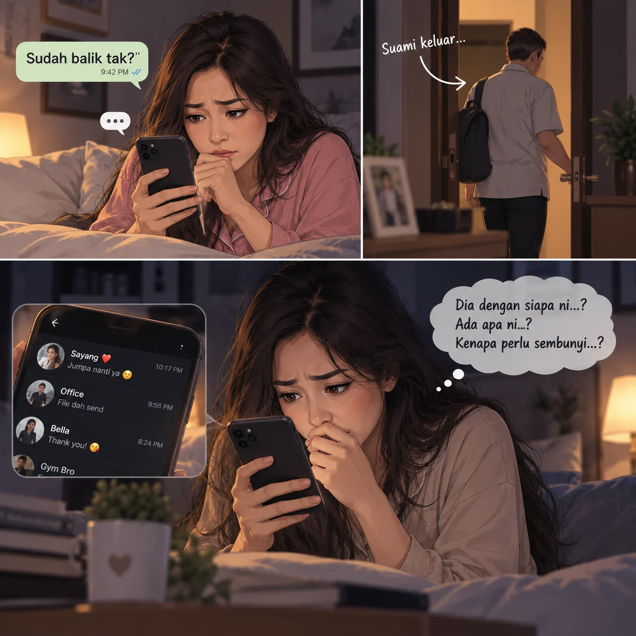 Isteri melihat telefon