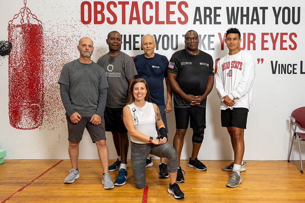 Lee Moultrie and prostate cancer survivors participating in MUSC Strength Camp