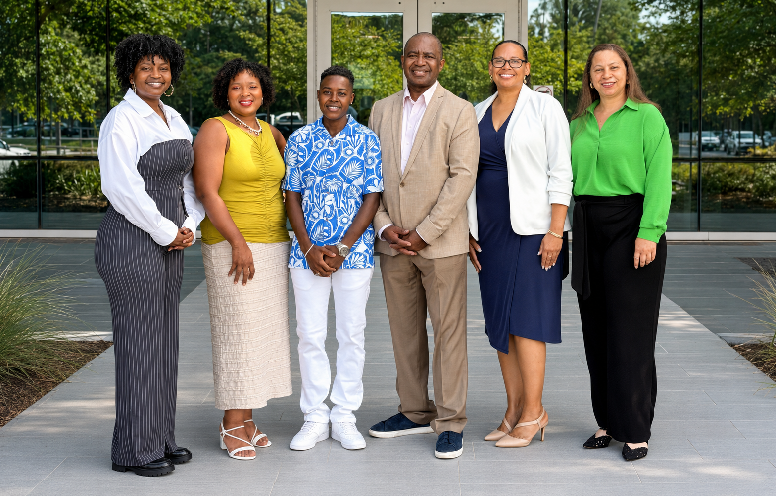 Lee Moultrie with professional colleagues in an outdoor team portrait