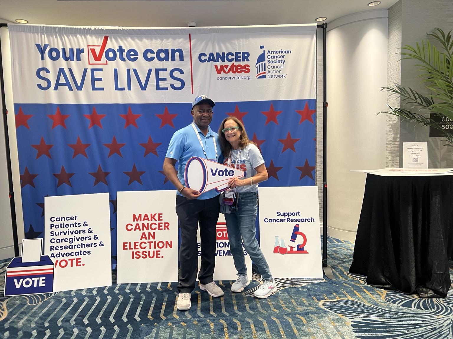 Lee Moultrie at a Cancer Votes advocacy display