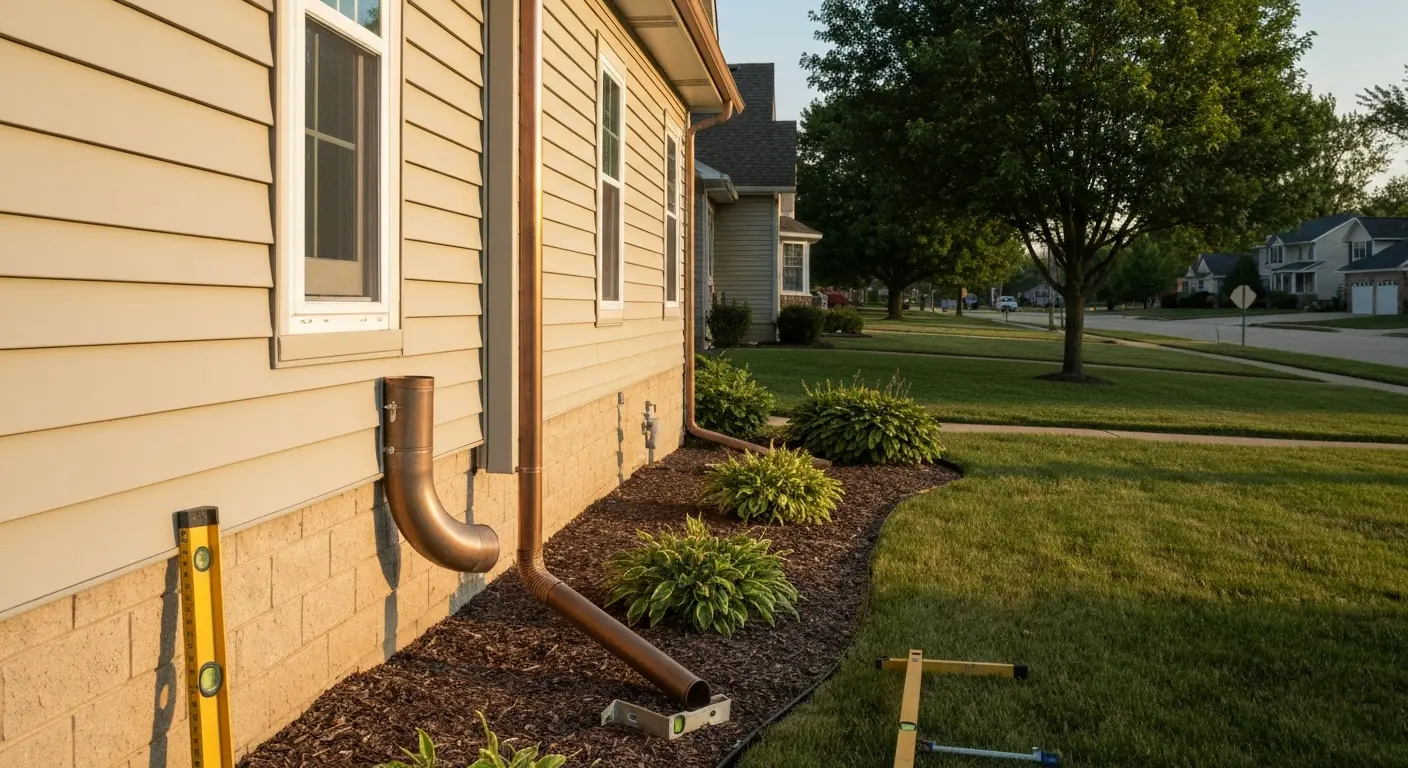 Downspout installation on home