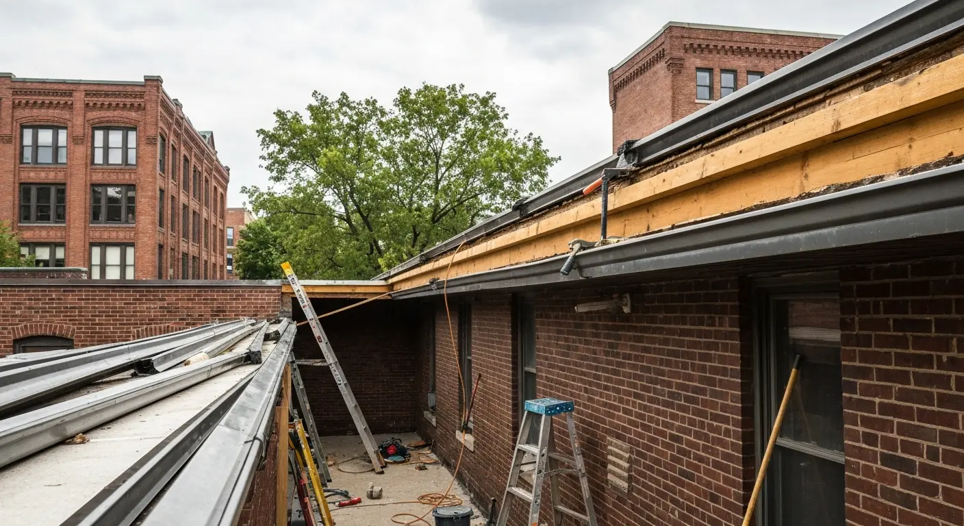 Old gutters being removed