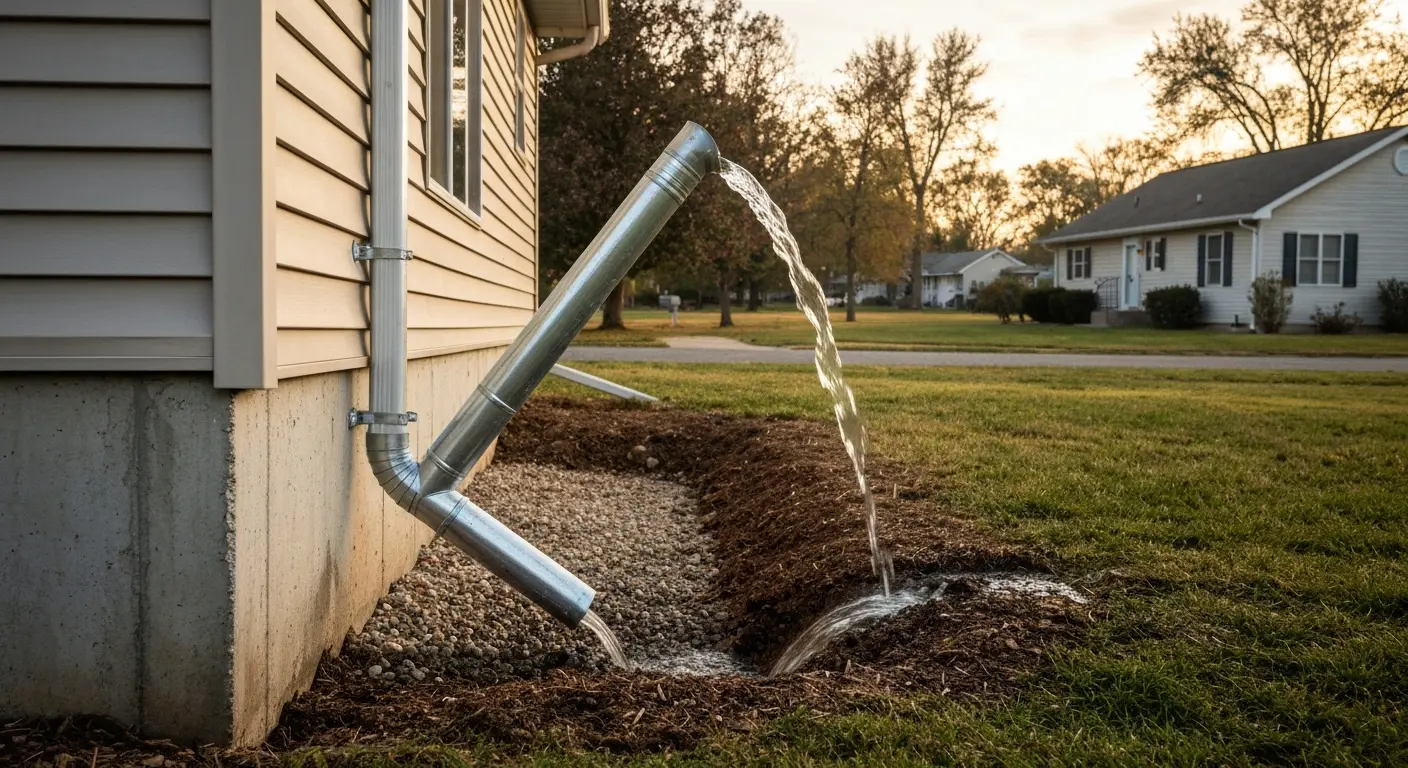 Downspout installation and water drainage