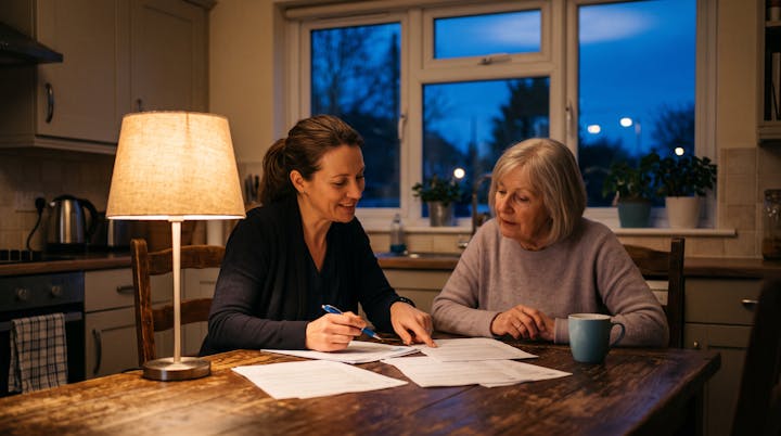 Evening notary signing at a client's kitchen table