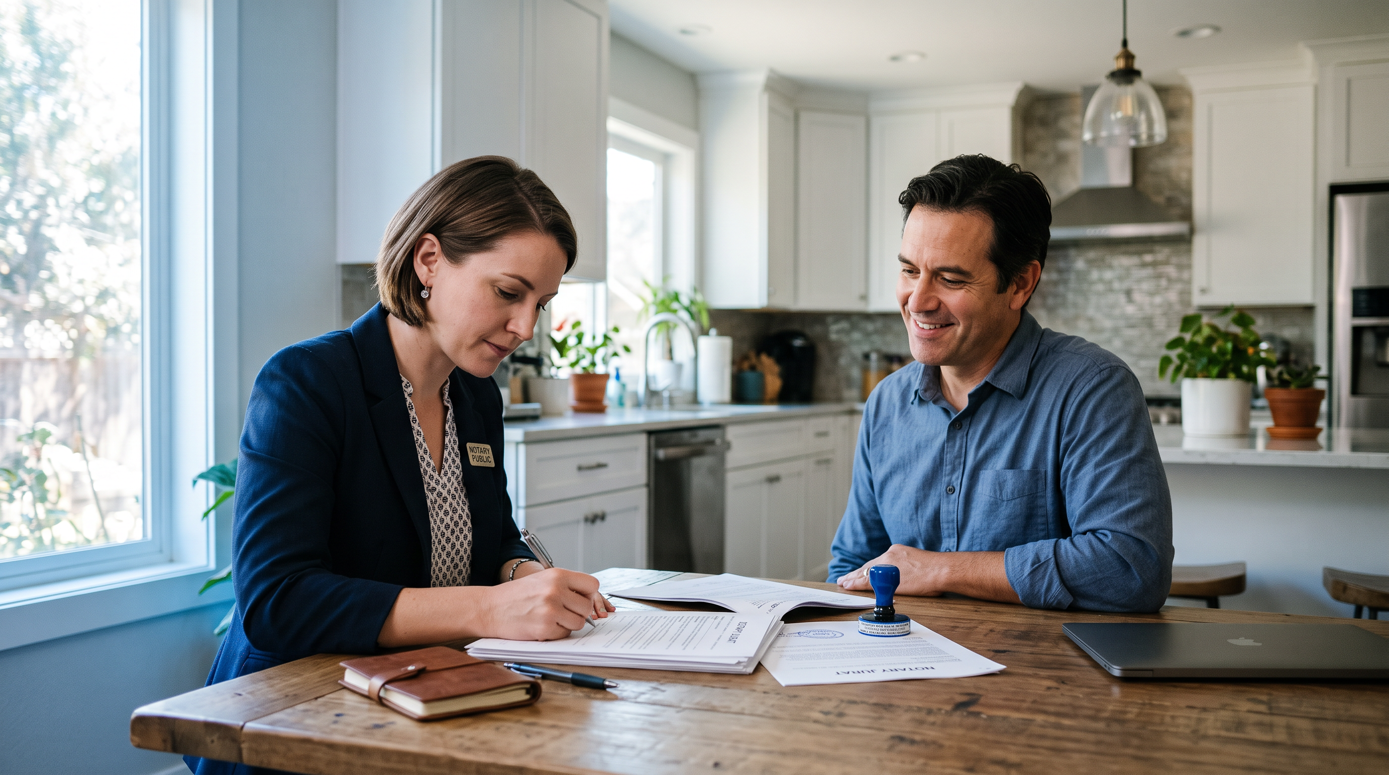 Mobile notary with client at home