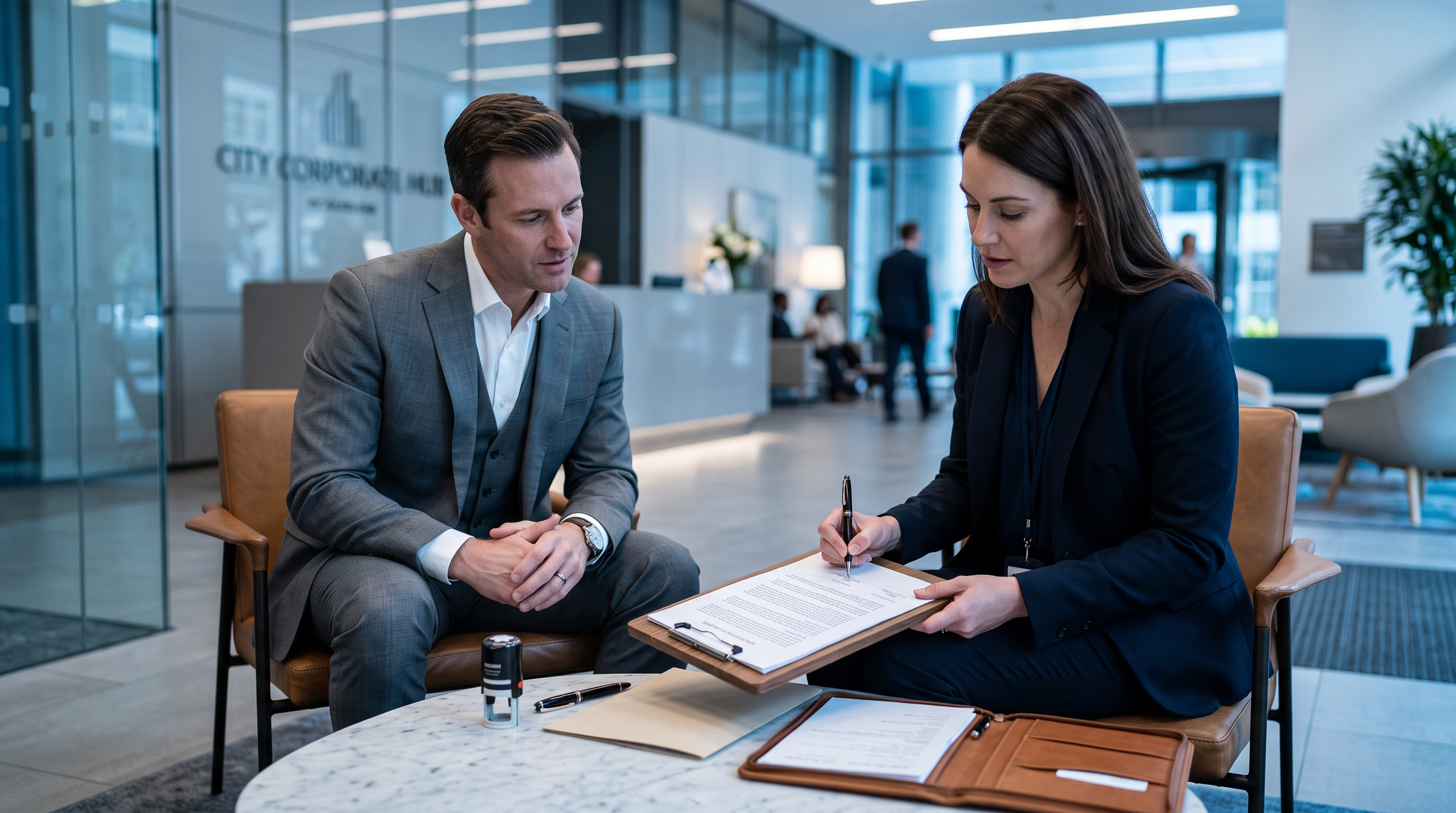 Mobile notary signing with a business client
