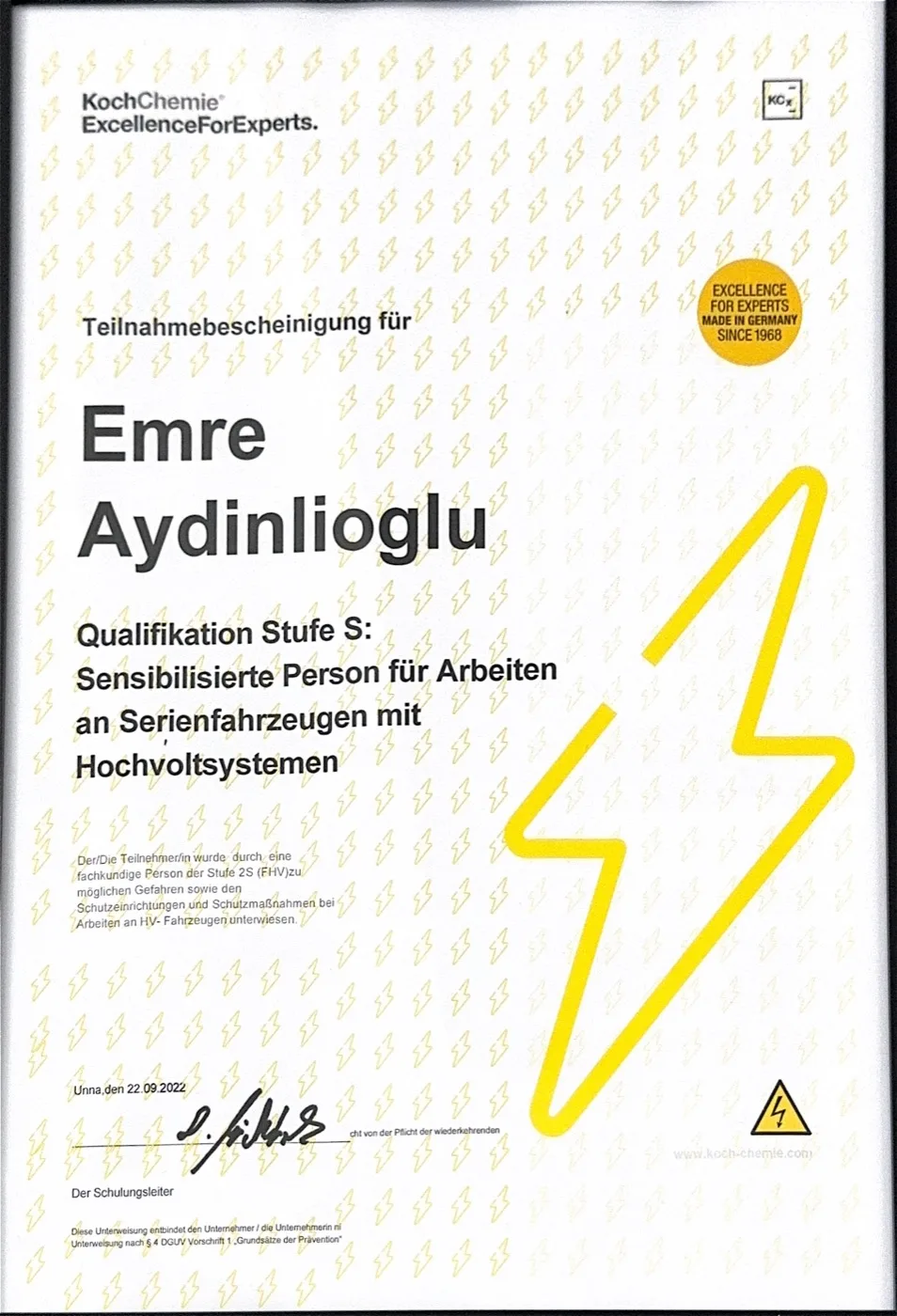 Hochvolt Systeme Zertifikat – EA Polishing Studios