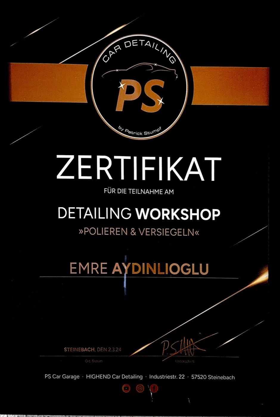 Detailing & Polieren Zertifikat – EA Polishing Studios