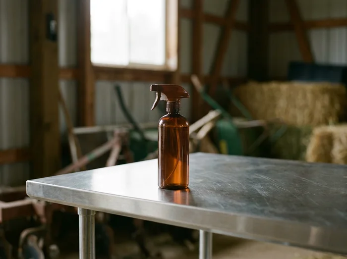 An antiseptic spray bottle in a treatment area