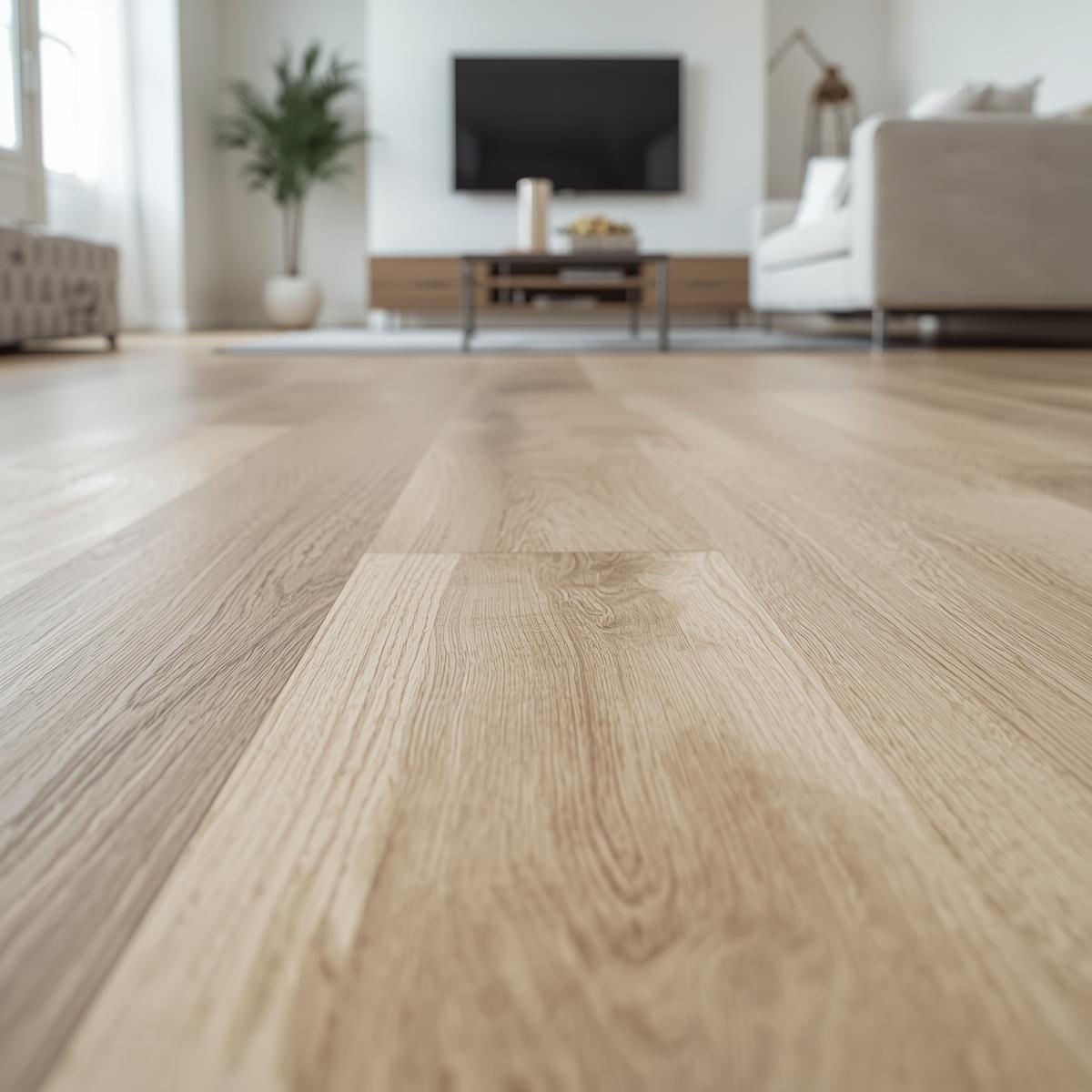 Luxury vinyl plank flooring in a modern living room setting, showcasing natural wood texture and design versatility, ideal for Arizona homes.