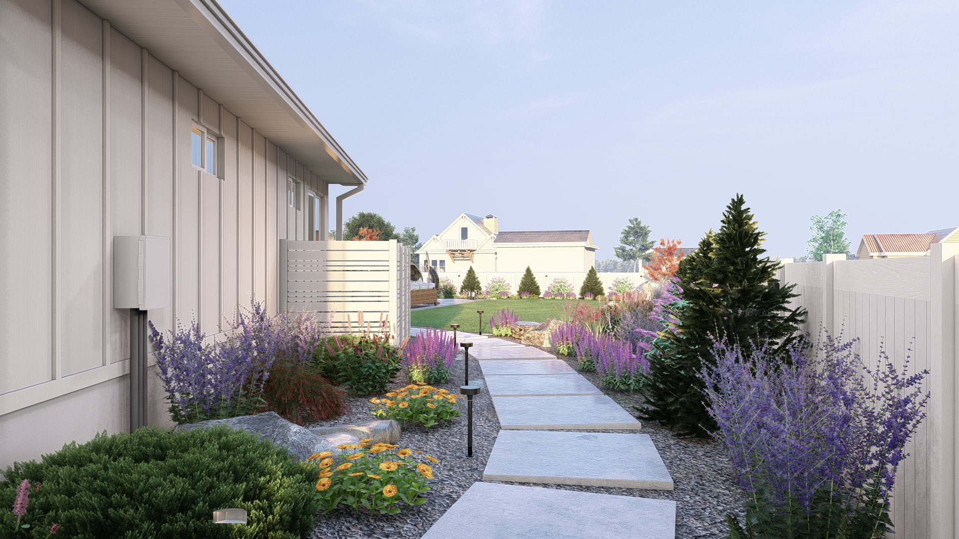 3D landscape render — patio view