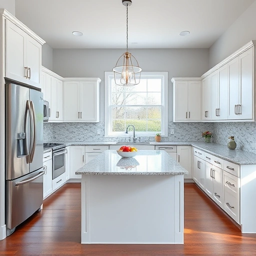 Modern kitchen installation in Clayton NC with stainless steel appliances, granite island, and custom cabinetry.