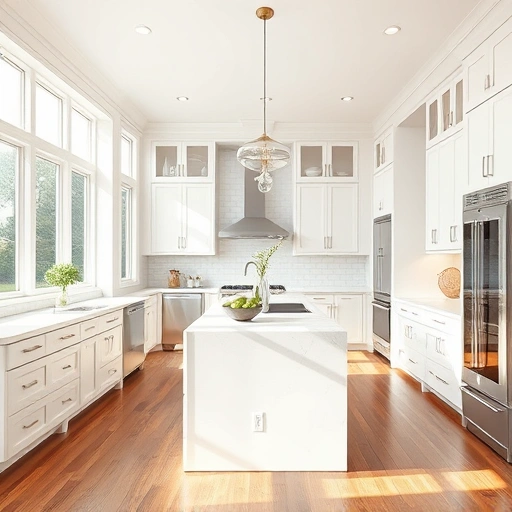 Spacious modern kitchen with white cabinetry, quartz countertops, subway tile backsplash, and stainless steel appliances.