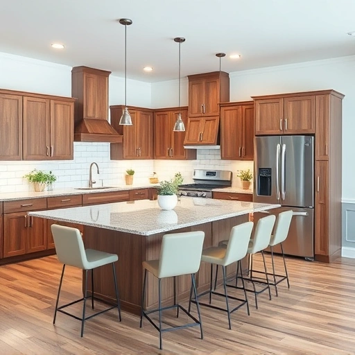 New kitchen installation in Zebulon NC featuring modern design, granite island, and elegant cabinetry.