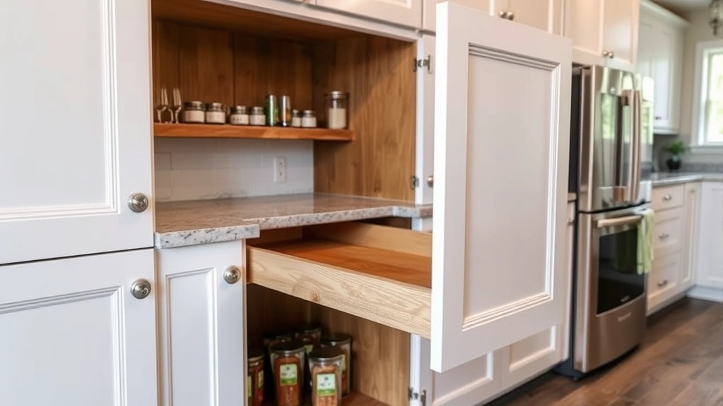 Spice rack pull-out installation project in a kitchen in Apex, NC with modern cabinetry and organized spices