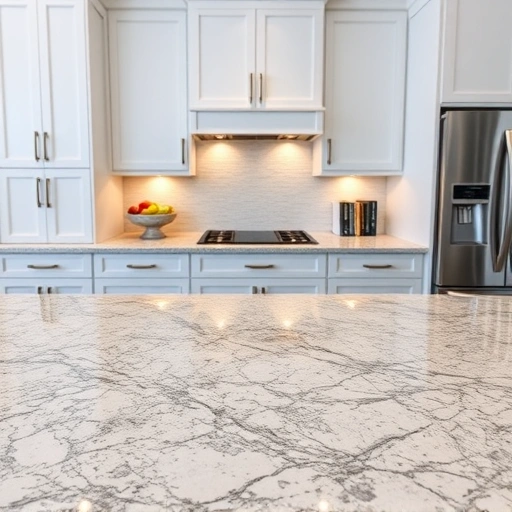 Granite countertop installation in a modern Triangle-area kitchen with sleek cabinetry and warm ambient lighting.