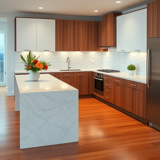 Perfectly completed kitchen peninsula in the Triangle area featuring modern design, quartz countertop, custom cabinetry, and elegant tiles.
