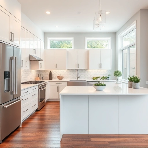 Modern kitchen installation in Morrisville NC featuring sleek cabinetry, polished quartz countertops, and stylish appliances.