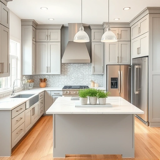 New kitchen installation in Angier NC featuring modern cabinetry, quartz countertops, farmhouse sink, and natural light.