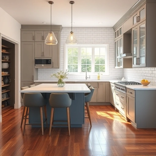 Modern kitchen design in the Triangle area featuring high-end appliances, quartz countertops, gray cabinetry, and elegant decor.