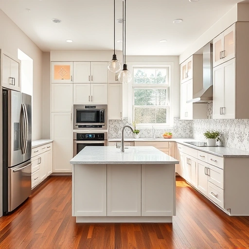 Modern kitchen installation in Durham NC featuring sleek cabinetry, stainless steel appliances, and elegant quartz countertops.