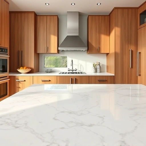 Quartz countertop installation in the Triangle area with white and gray veining, modern cabinets, and stylish kitchen accessories.
