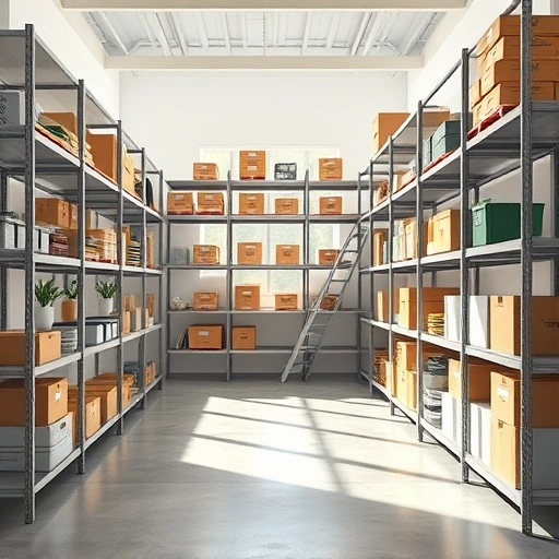 Organized storage installation in the Triangle area with metal shelving, labeled boxes, and a bright, inviting atmosphere.