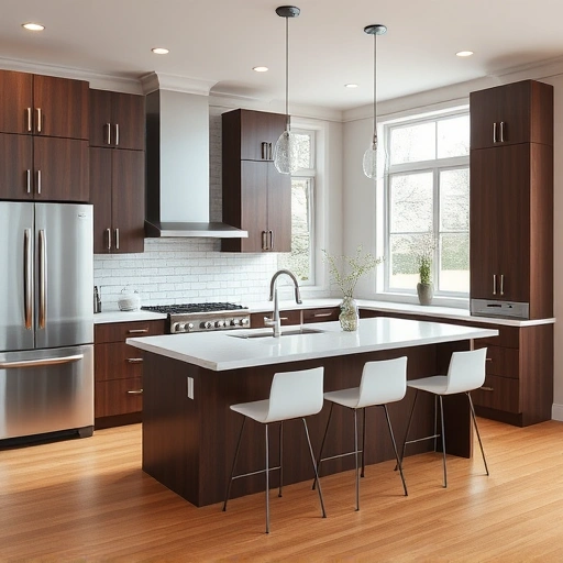 New kitchen installation in Lillington NC features modern cabinetry, stainless steel appliances, and quartz countertops.