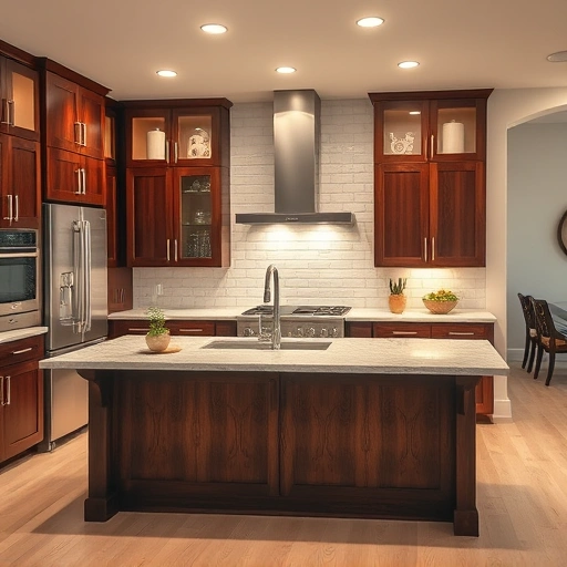 Modern kitchen installation in Youngsville NC featuring stainless steel appliances, quartz island, and dark cabinetry.
