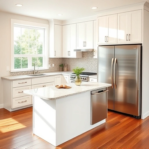 New kitchen installation in Archer Lodge NC featuring modern cabinetry, polished granite countertops, and stainless steel appliances.
