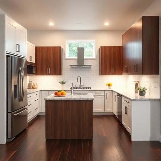 New kitchen installation in Carrboro NC featuring modern cabinetry, polished granite countertops, and stainless steel appliances.