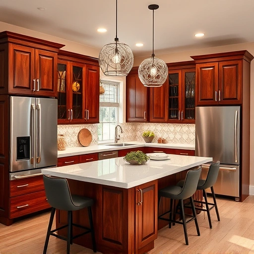 New kitchen installation in Wendell NC featuring dark wood cabinetry, stainless steel appliances, and white quartz countertops.