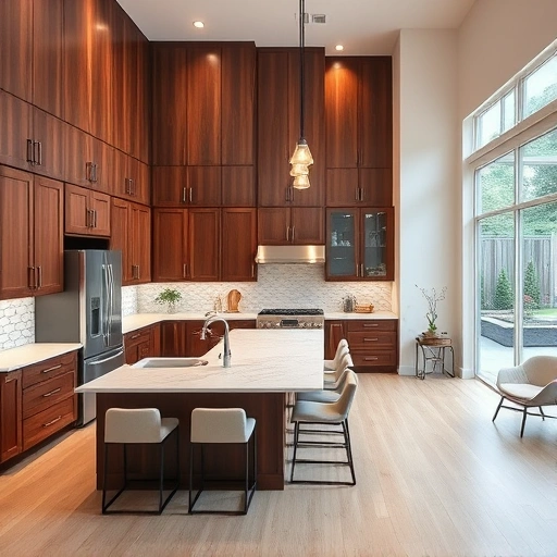 Spacious Apex NC kitchen with dark wood cabinets, white quartz countertops, and modern appliances, bright and inviting.