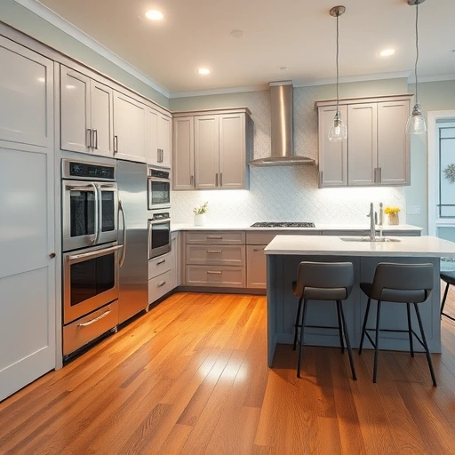 New kitchen installation in Youngsville NC featuring modern cabinetry, quartz countertops, and stainless steel appliances.