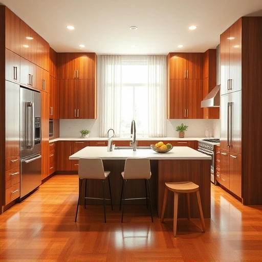 New kitchen installation in Morrisville NC featuring modern cabinetry, polished quartz countertops, and hardwood flooring.