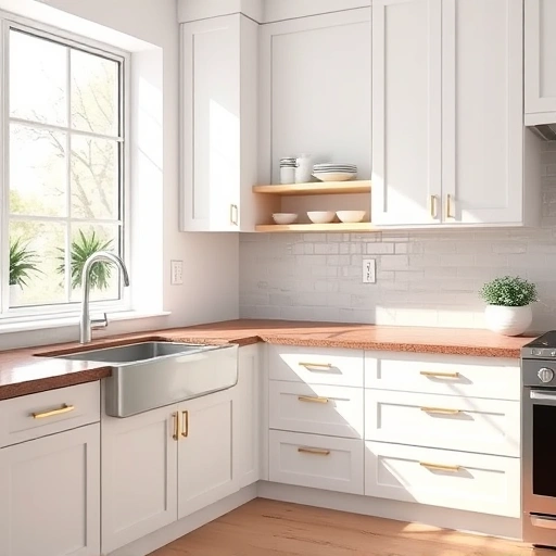 Completed cabinet painting in the Triangle area featuring modern white cabinets, polished countertop, and elegant backsplash.