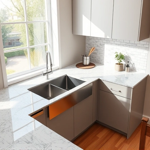 Modern kitchen sink installation in the Triangle area featuring sleek cabinetry, granite countertop, and stylish stainless steel sink.