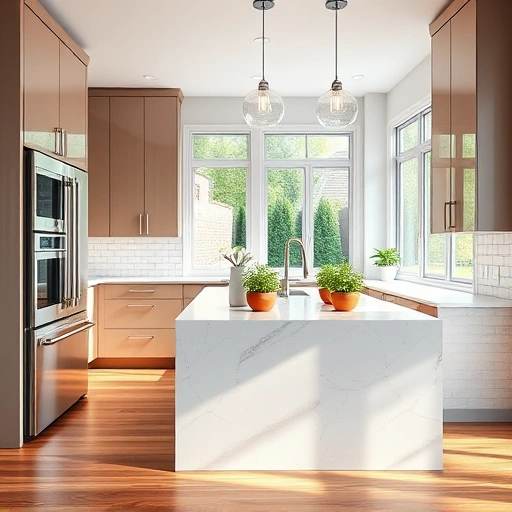 Modern kitchen installation in Angier NC with sleek cabinetry, quartz countertops, and stainless steel appliances.
