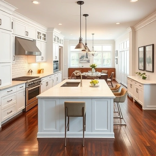 Modern kitchen design in the Triangle area featuring white cabinetry, quartz countertops, and stainless steel appliances.