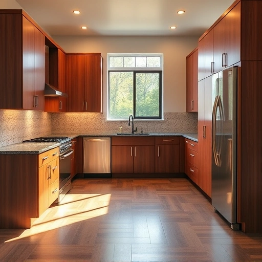 Modern kitchen installation in Lillington NC featuring sleek cabinets, granite countertops, stainless appliances, and elegant tile.